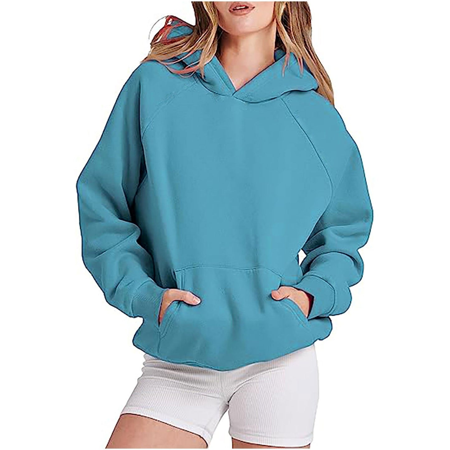 Damen lässiger Kapuzenpullover mit hohem Kragen und praktischen Taschen WW