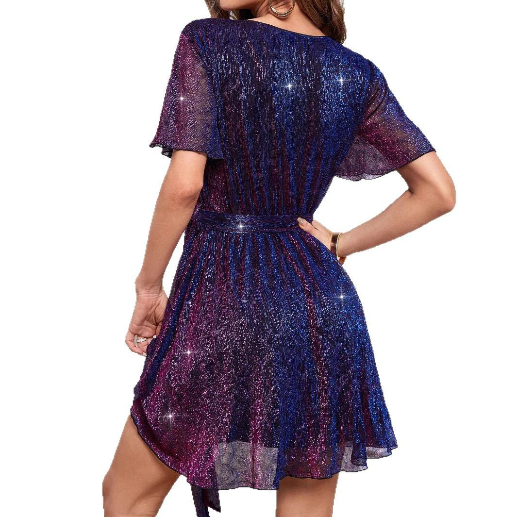WWMODE | V-Ausschnitt Pailletten Party Stil Kurzarm Kleid