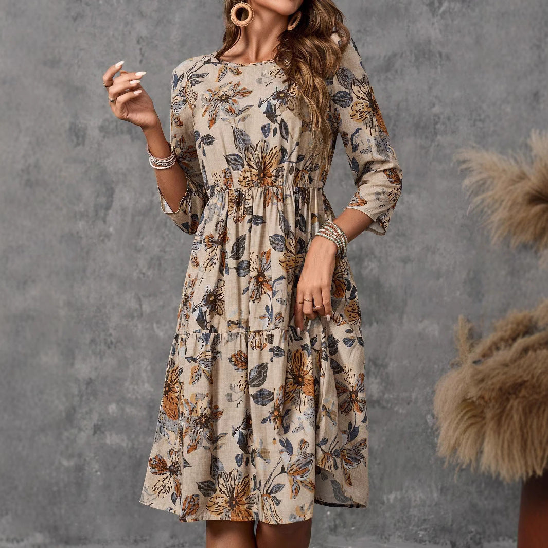 Damen Midikleid mit lockerem Schnitt und floralen Mustern WW