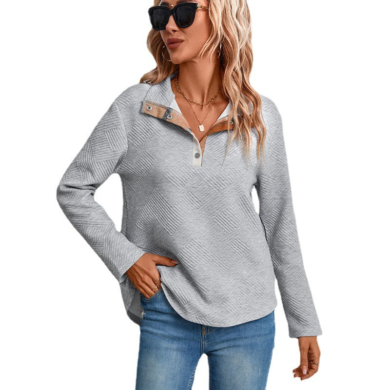 Women's casual sweatshirt with fashionable quilted design and practical button details WW