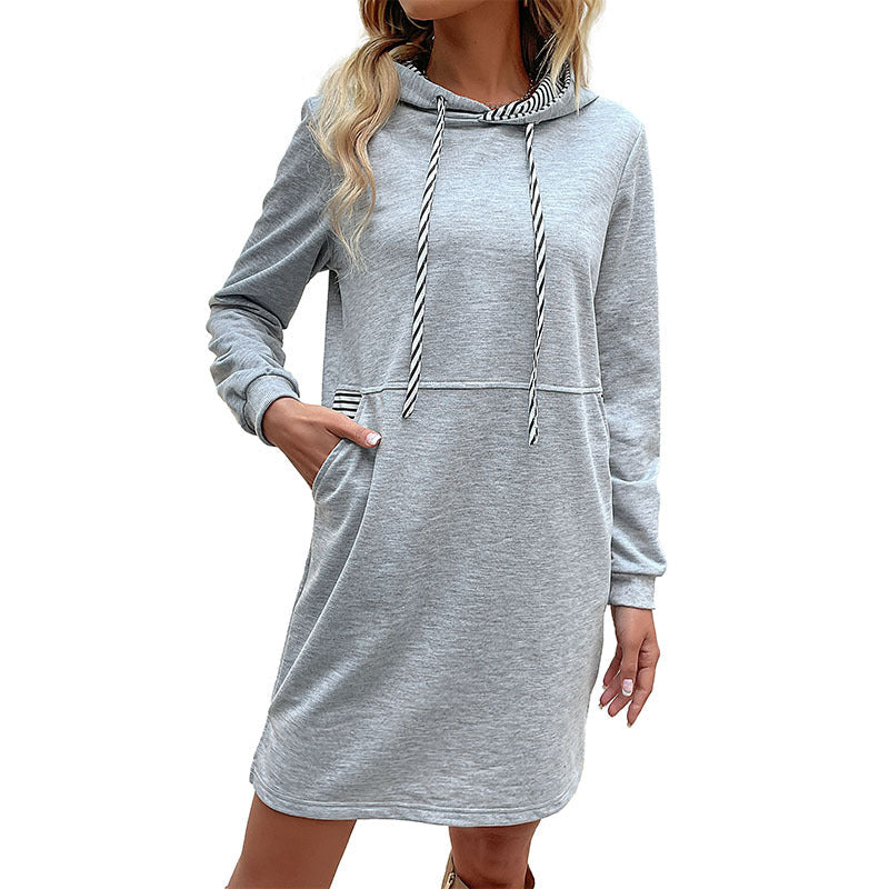 Damen Hoodie-Kleid mit seitlichen Taschen und modischer Kapuze WW