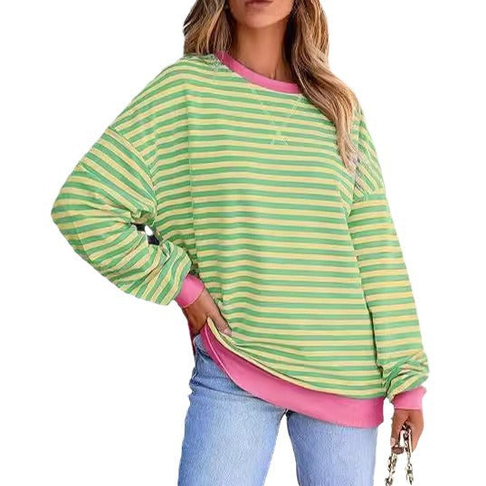Damen lässiger Sweater mit breiten Streifen WW