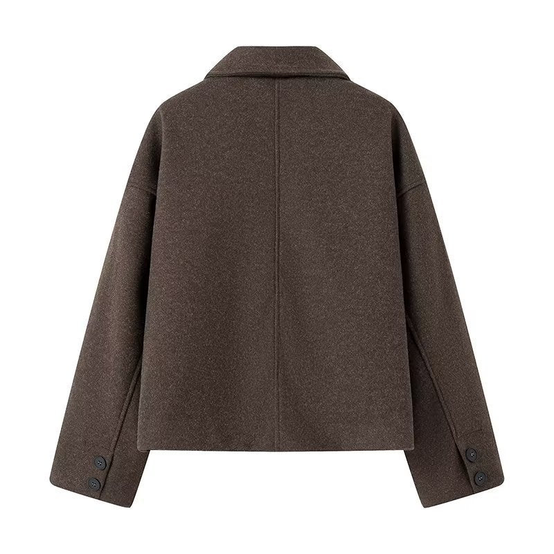 Damen modische kurze Wolljacke im Oversized-Stil mit Knopfverschluss WW