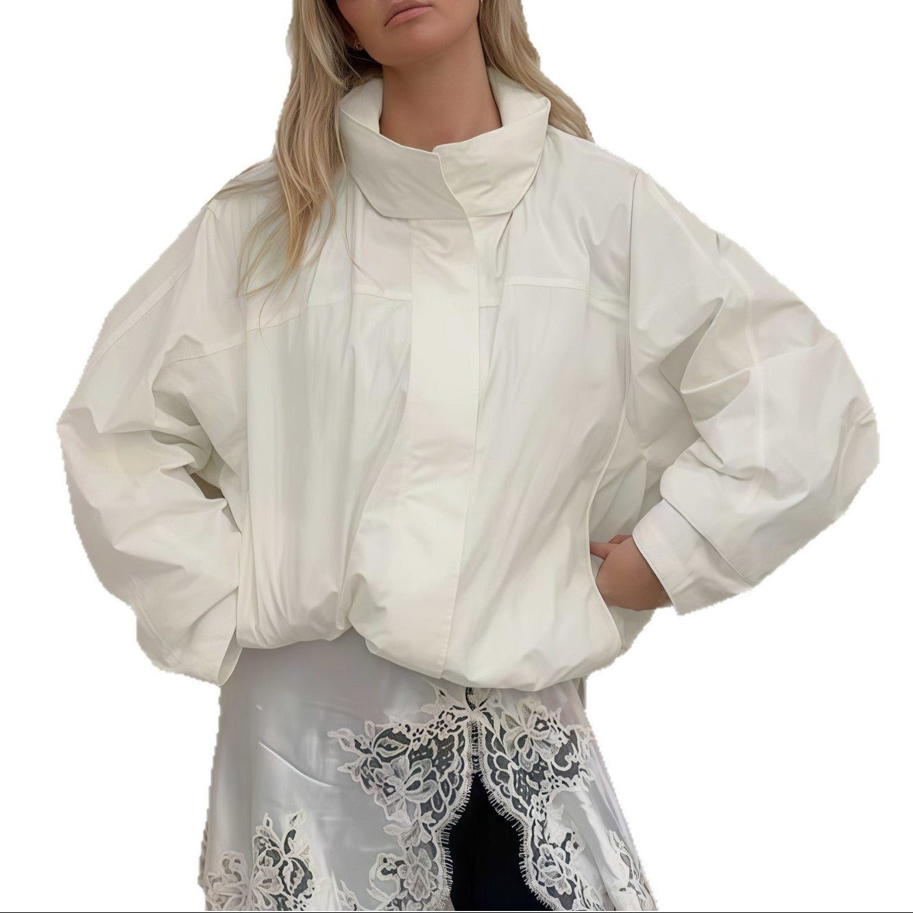 WW | Damen Übergroße Funktionale Jacke mit Hohem Kragen