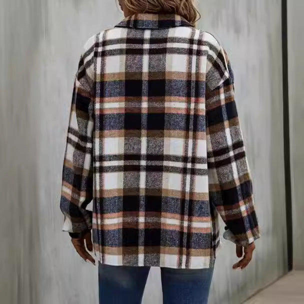 WW | Damen Karierte Shirtjacke Casual Stil