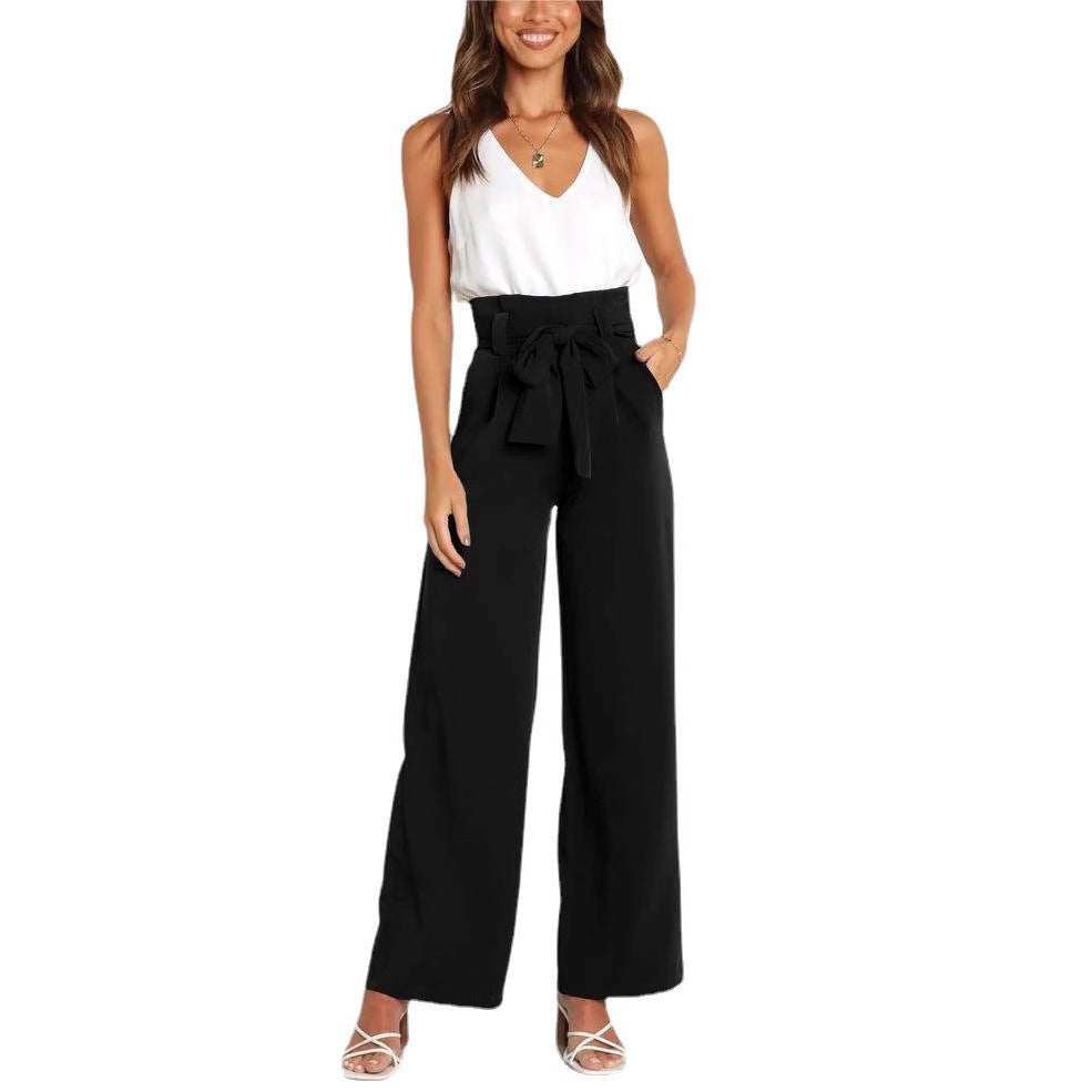 Damen elegante weite Stoffhose mit Taillengürtel WW