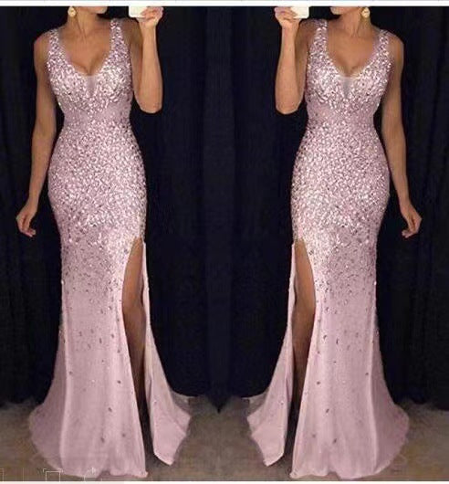 WW | Schlitz Goldfolie Lange Abendkleid
