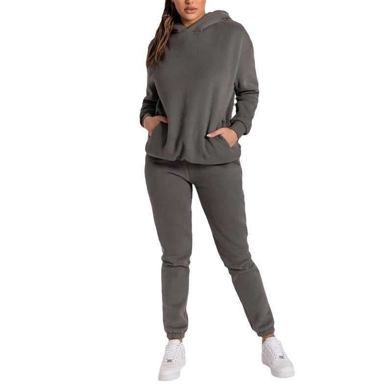 Damen Lässiger Hoodie-Trainingsanzug mit praktischen Taschen und elastischem Bund WW