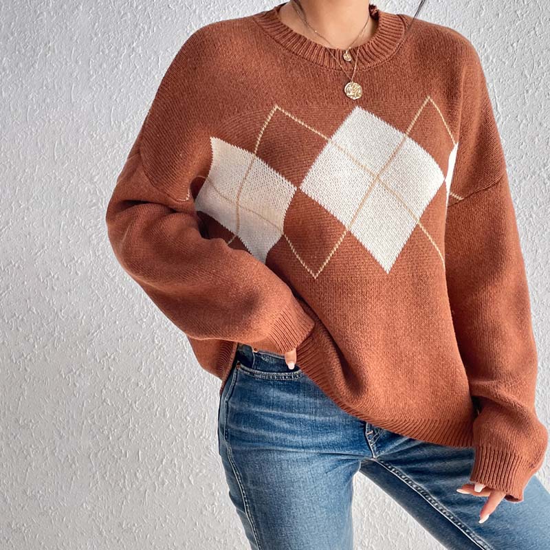 WW | Gemusterter Lässiger Strickpulli für Freizeit