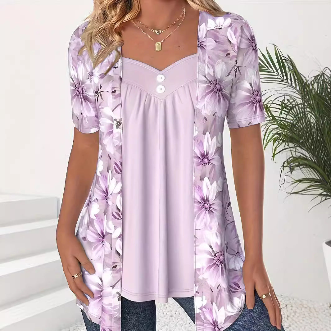 WW | Tops Lockere Passform Herzausschnitt Floral Print Lagenlook