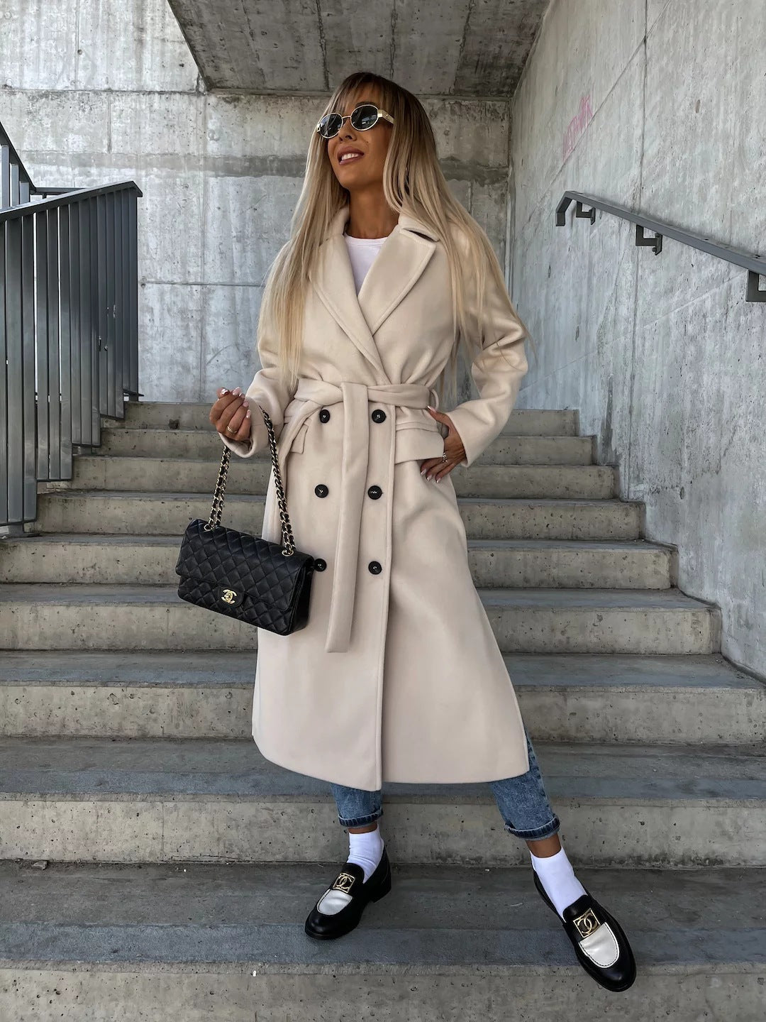 WW | Wool Coat Tailored Fit Beltline Buttons Full Length