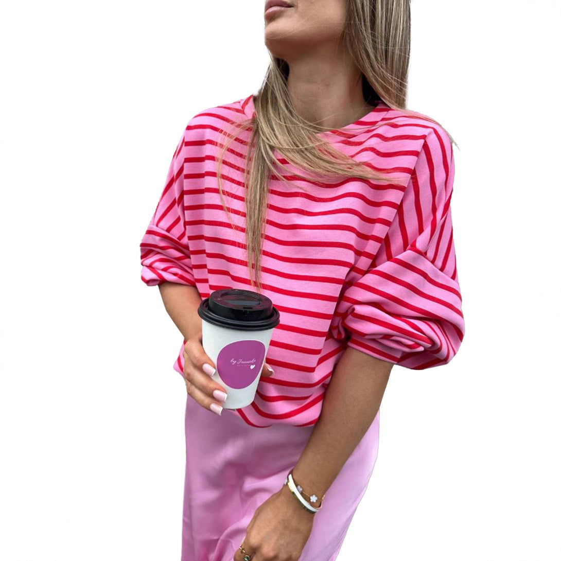 Damen lässiges Sweatshirt mit weit geschnittenen Ärmeln und modernen Streifen WW