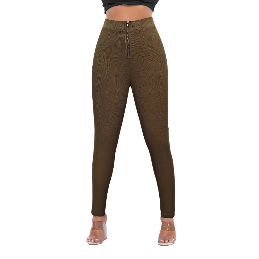 WW | High-Waist Leggings mit strukturiertem Design und dekorativem Reißverschluss
