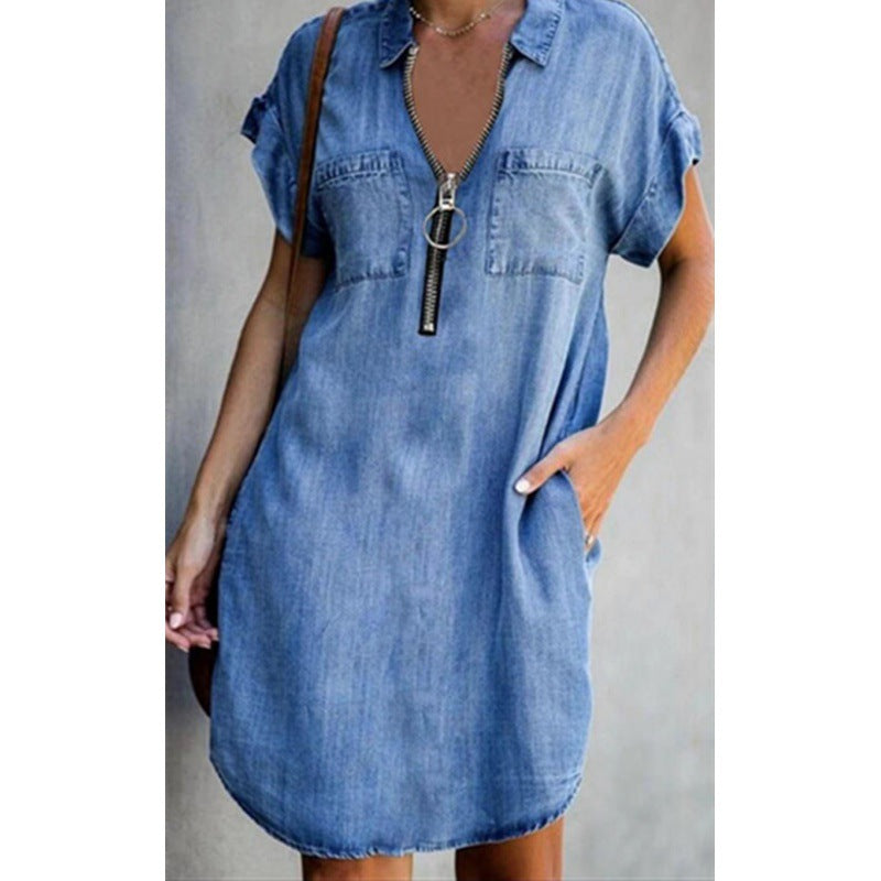 Damen Jeanskleid mit modernem Reißverschluss und praktischen Taschen WW