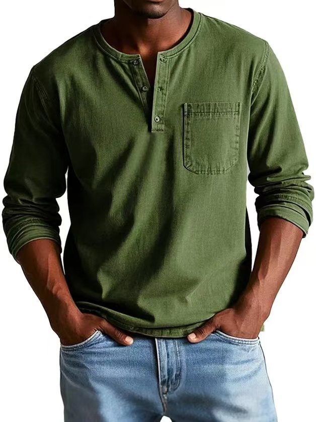 WW | Long-Sleeve T-Shirt Slim Fit Breathable Fabric Button Placket And Chest Pocket