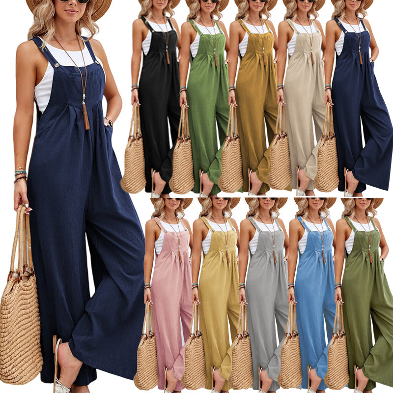WW | Solid Color Women's Casual Jumpsuits Long Pants