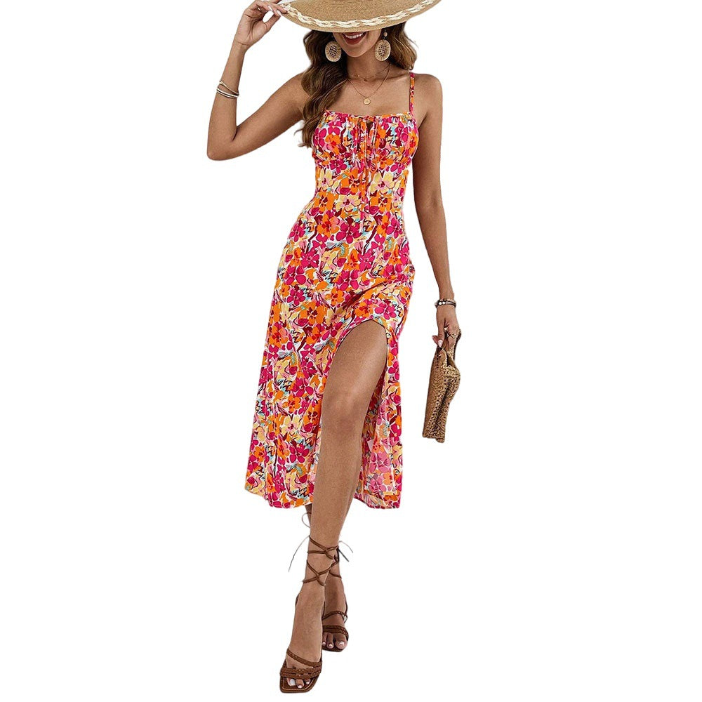Damen Midikleid mit floralem Muster und hohem Seitenschlitz W&W