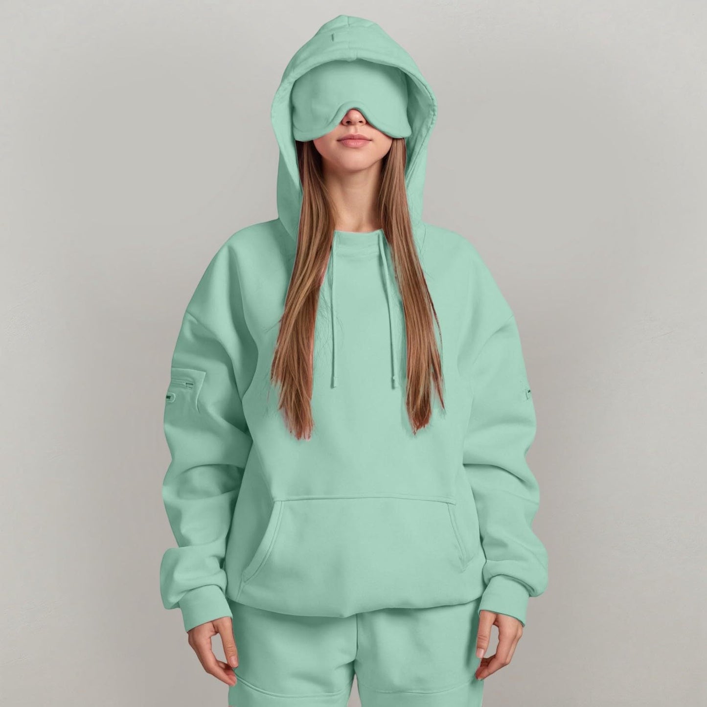 Women's Cuddly Oversized Hoodie with Integrated Eye Mask WW