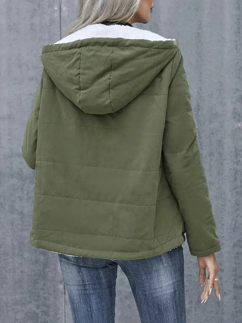 WW | Kurzjacke Gepolstert Fleece Futter Kapuze Reißverschlussverschluss