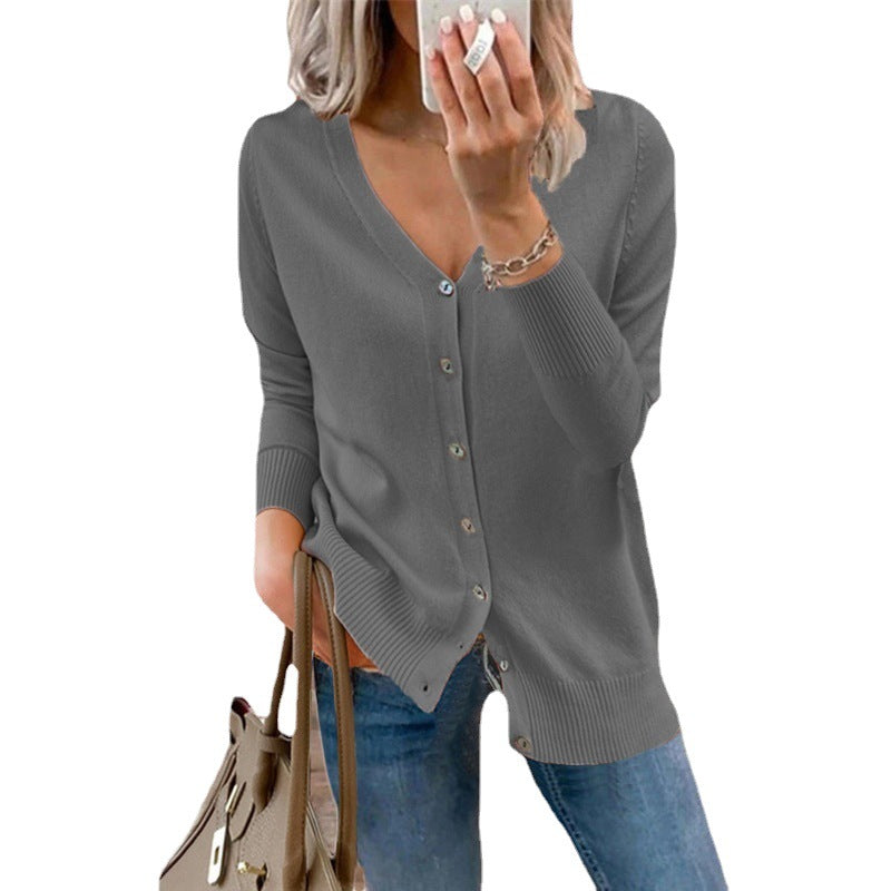 Damen Strickjacke mit modernen Knopfdetails und tiefem V-Ausschnitt WW