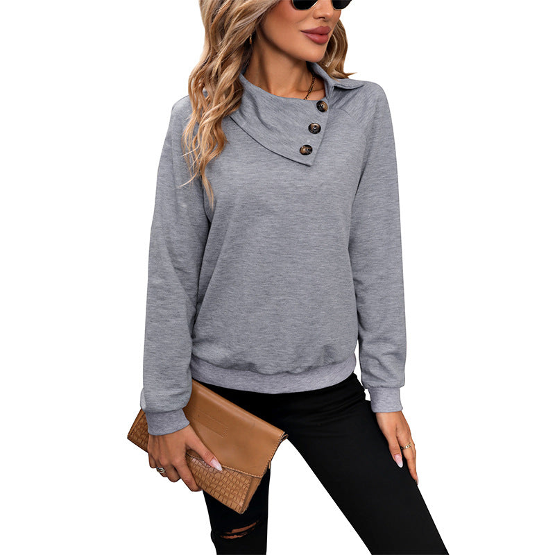 Damen bequemer Sweatshirt mit modischem Kragen und Knopfdetail WW