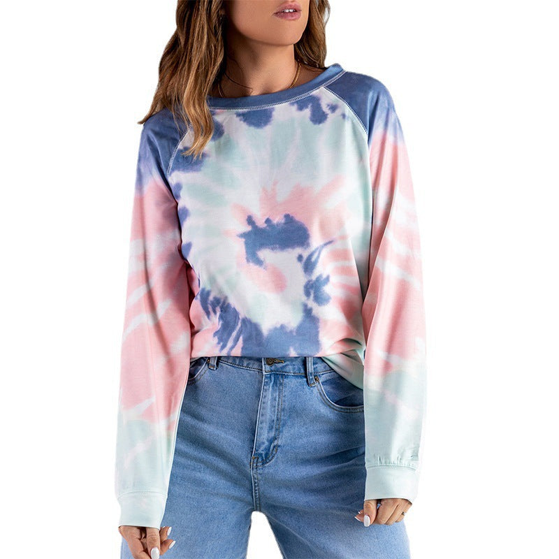 Women's long-sleeve T-shirt with modern tie-dye pattern and casual cut WW