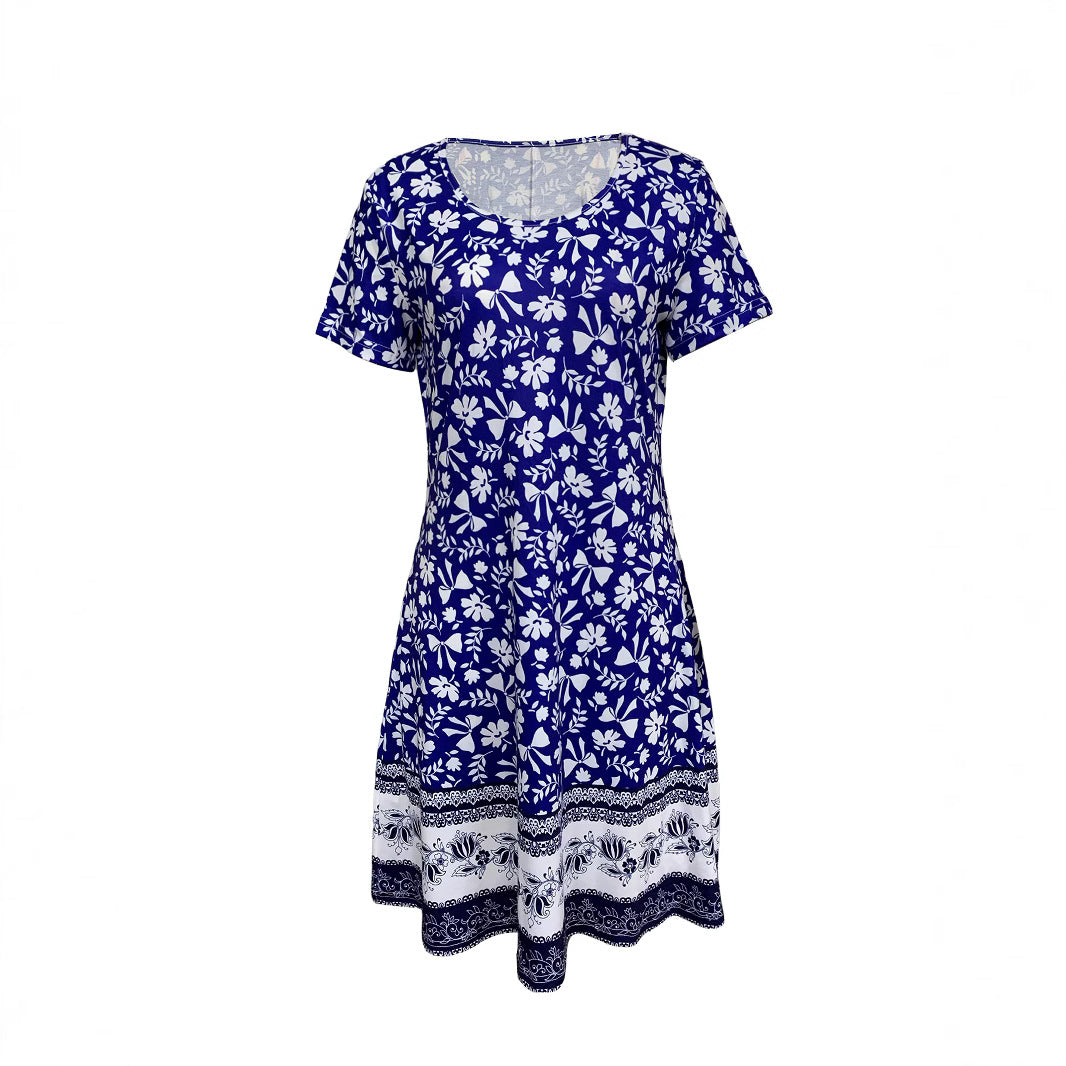 Damen Freizeitkleid mit verspieltem Blumendruck und praktischen Taschen WW