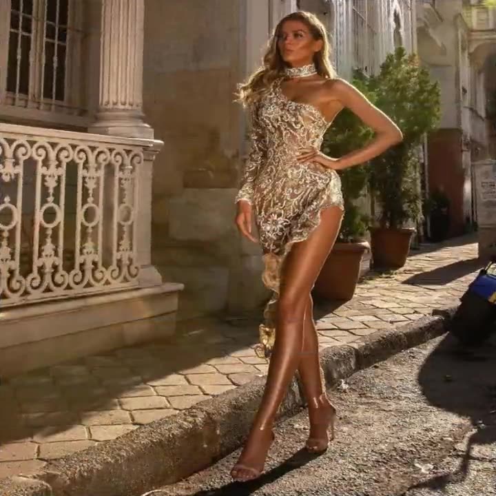 WW | Damen Flirty Sheer Mini Kleid mit Schimmernden Silbernen Spitzen Details