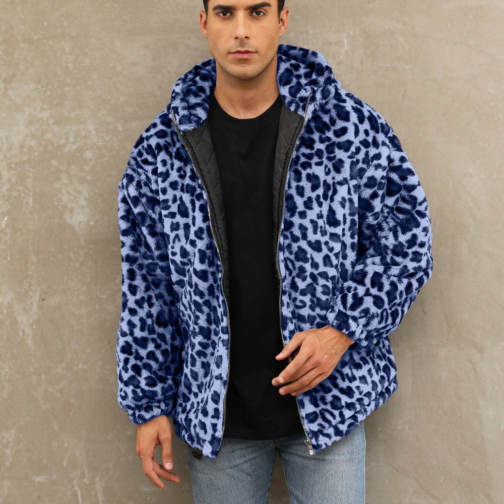 Herren kuschelige Fleecejacke im Leopardenmuster WW