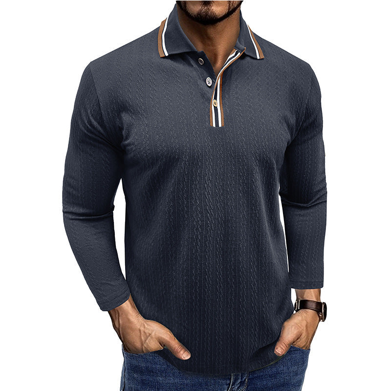 WW | Polo Shirt Taillierte Passform Lange Ärmel Gestreifter Kragen Strick Textur
