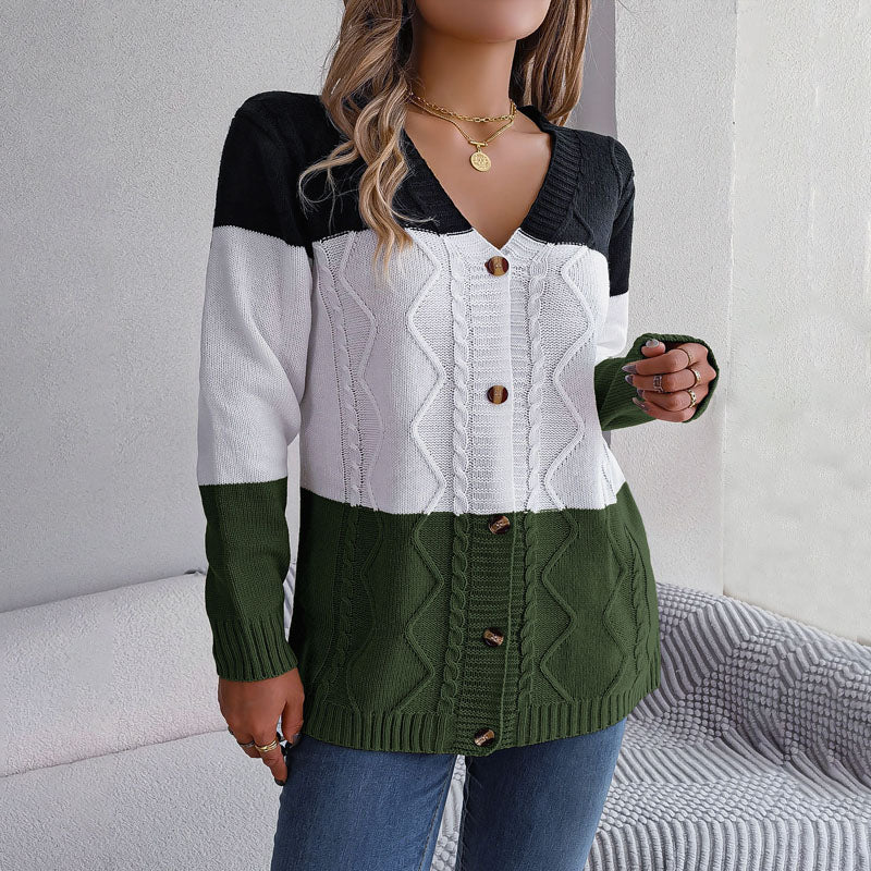 WW | Farbblock Strickjacke mit Modernem Muster