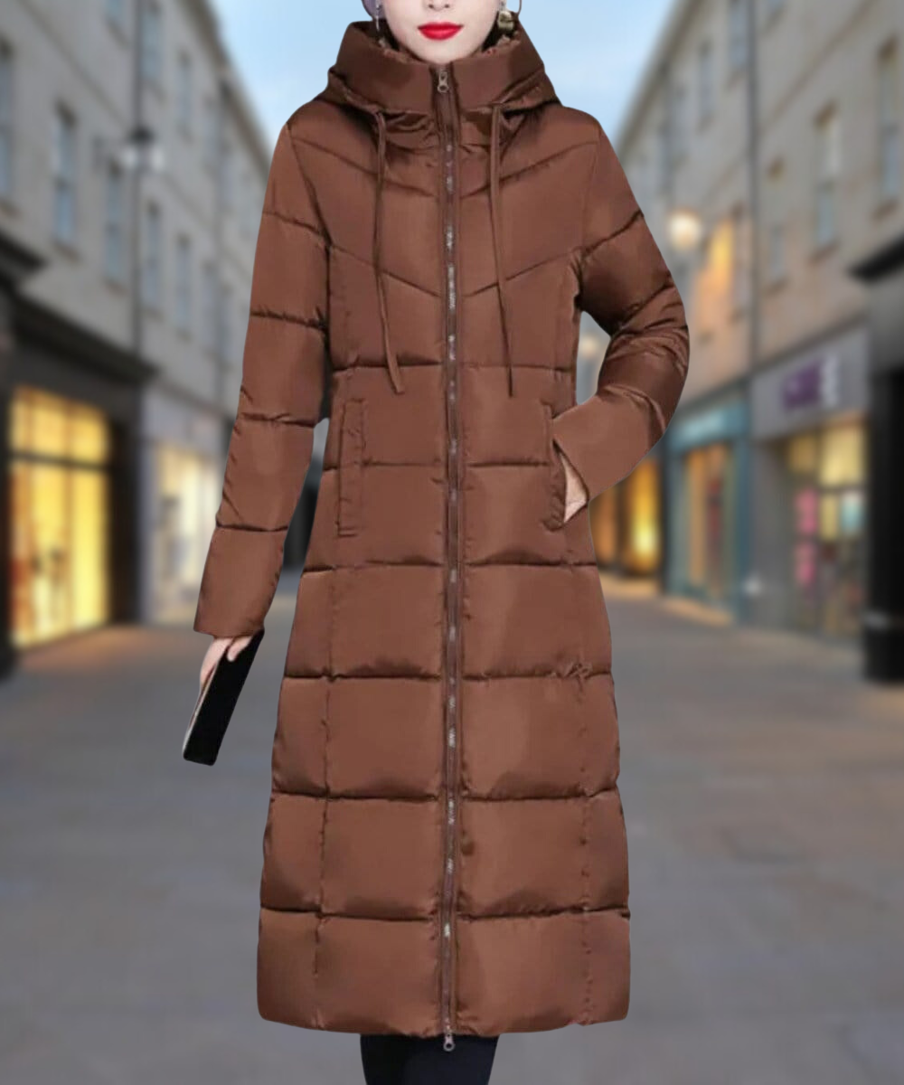WW | Damen Lange Pufferjacke - Gestepptes Isolierdesign - Hoher Kragen - Voller Reißverschluss