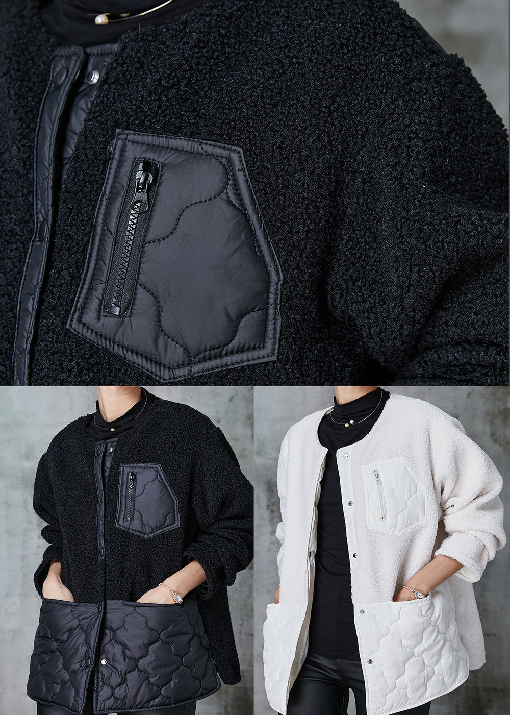 WW | Black Oversized Patchwork Faux Fur Jackets