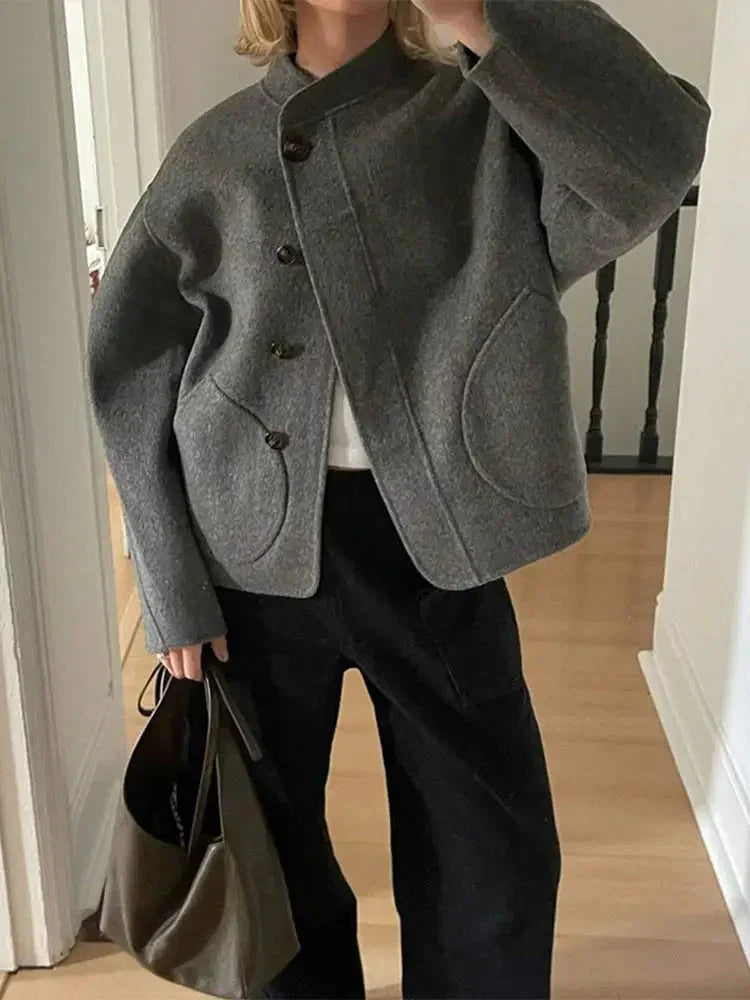 WW | Jacke Grau Herbst Wolljacke Damenjacke
