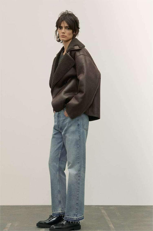 WW | Jacke Damen Leder Winterjacke mit Fellfutter