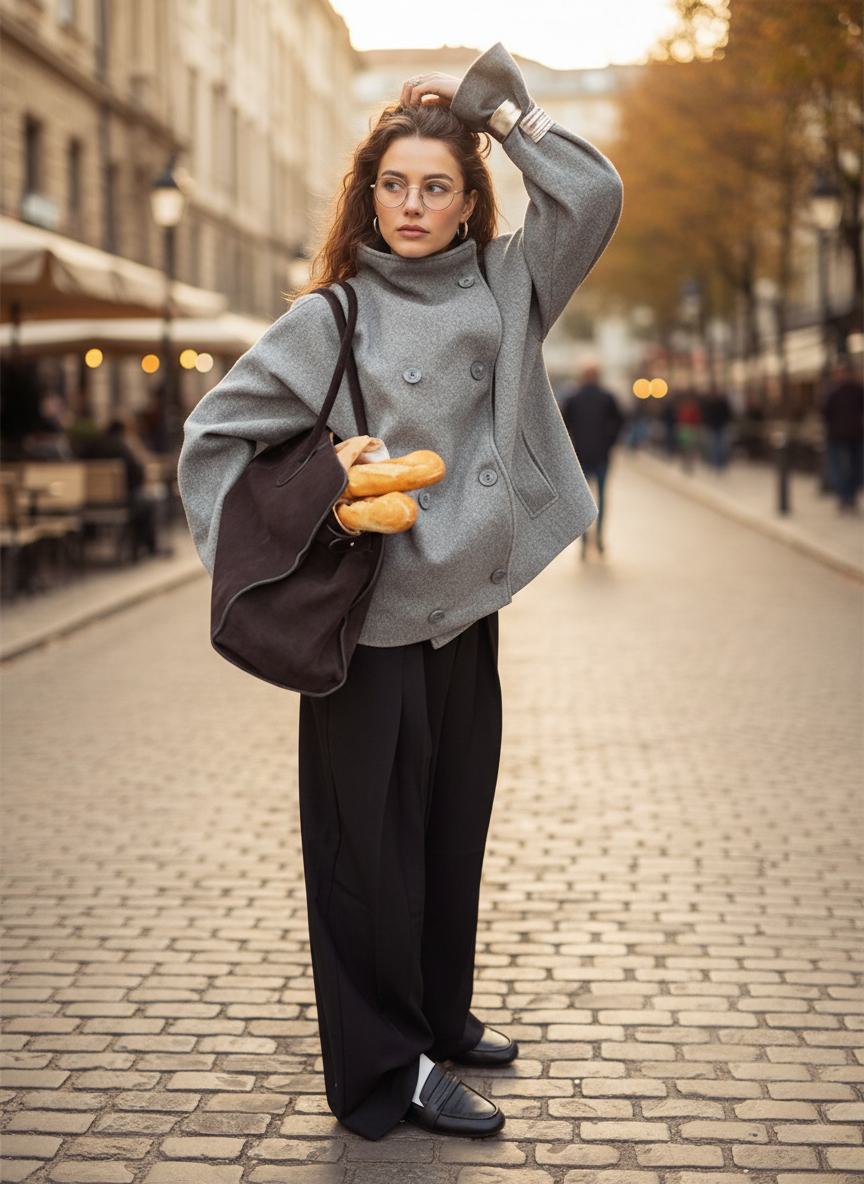 WW | Jacke - Wollmischung - Oversized Fit - Stehkragen - Doppelreihige Knöpfe