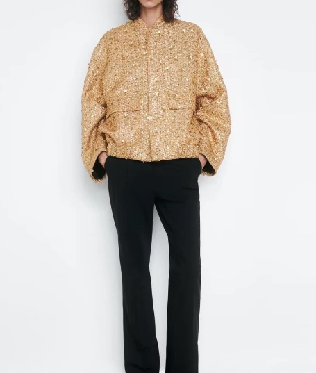 WW | Damenjacke mit Übergröße Goldenen Glitzer