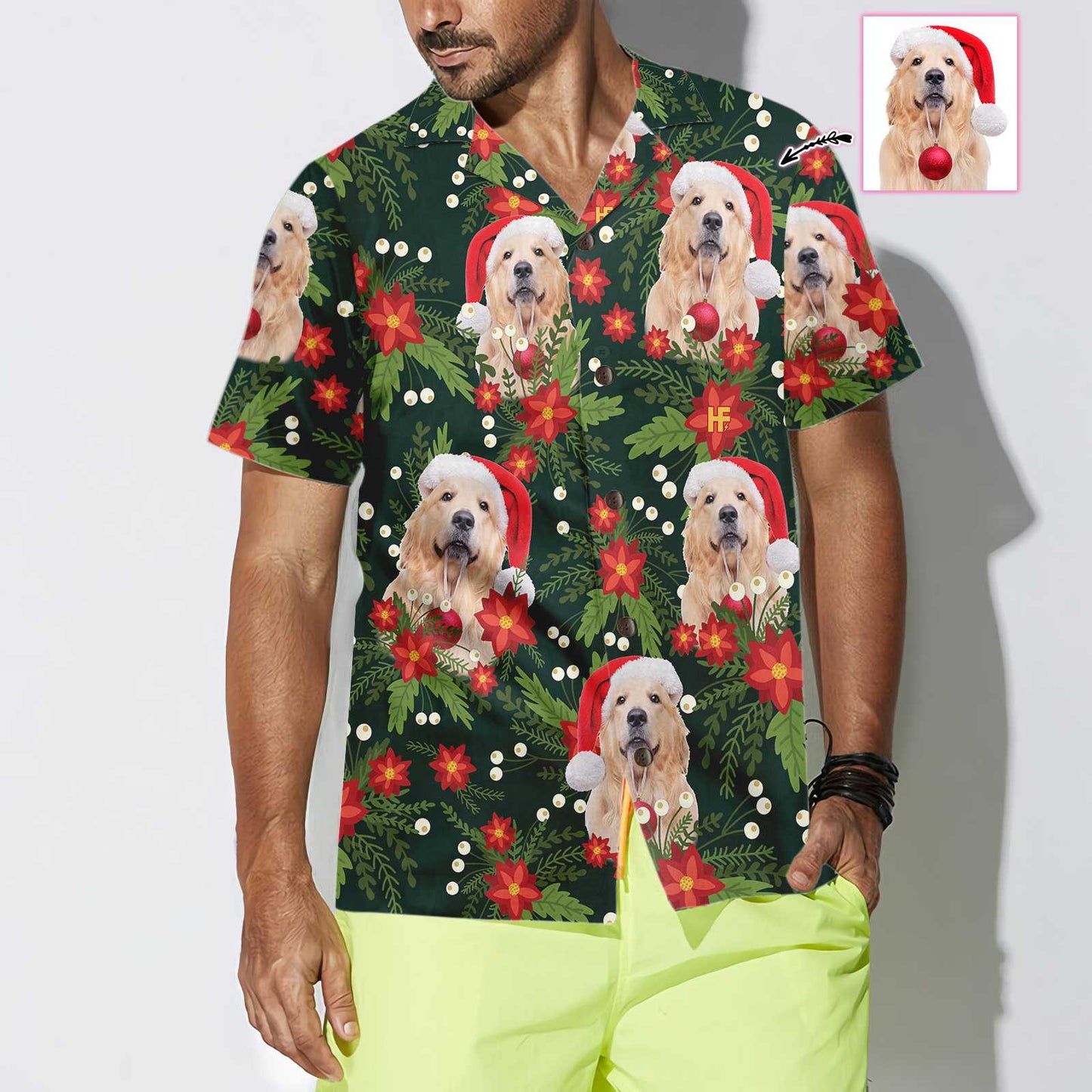 WW | Weihnachts Golden Retriever Custom Hawaiihemd, Lustiges Golden Retriever Shirt, Personalisierte Weihnachtsgeschenk