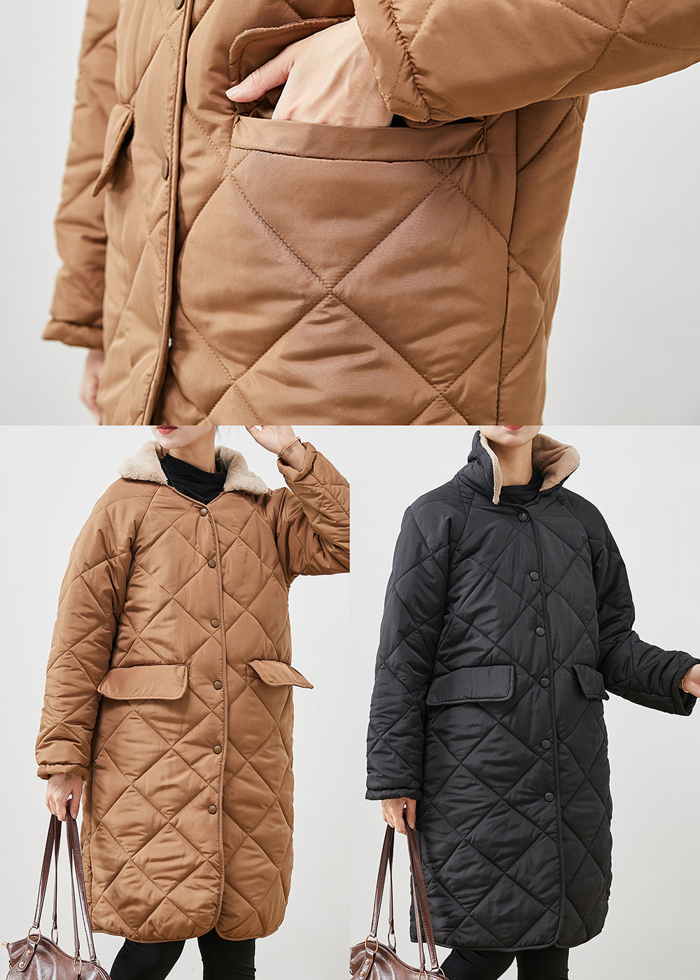 WW | Größe Schwarzer Pelzkragen Taschen Dicke Gänsedaunenjacken Winter