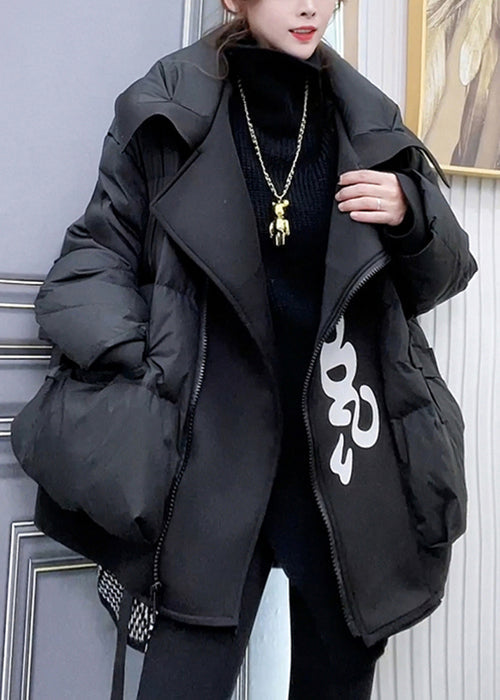 WW | Size Black Zip-Up Pockets Patchwork Duck Down Coats Winter