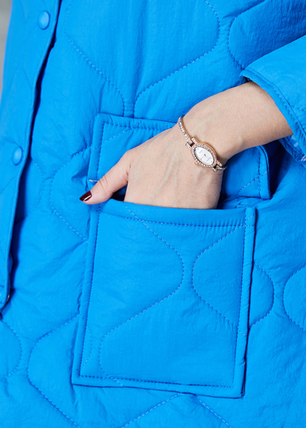WW | Size Blue Plus Size Pockets Fine Cotton Filled Coats