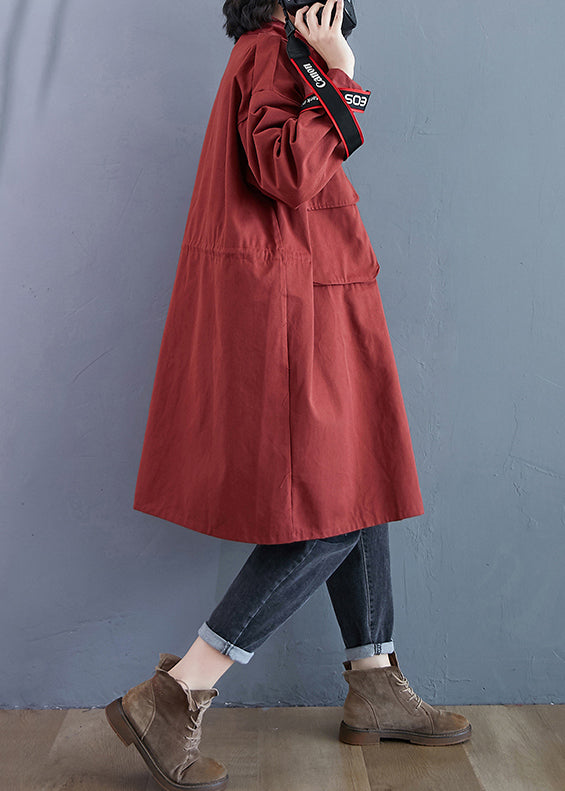 WW | Size Brick Red Zipper Pockets Patchwork Cotton Trench Coats