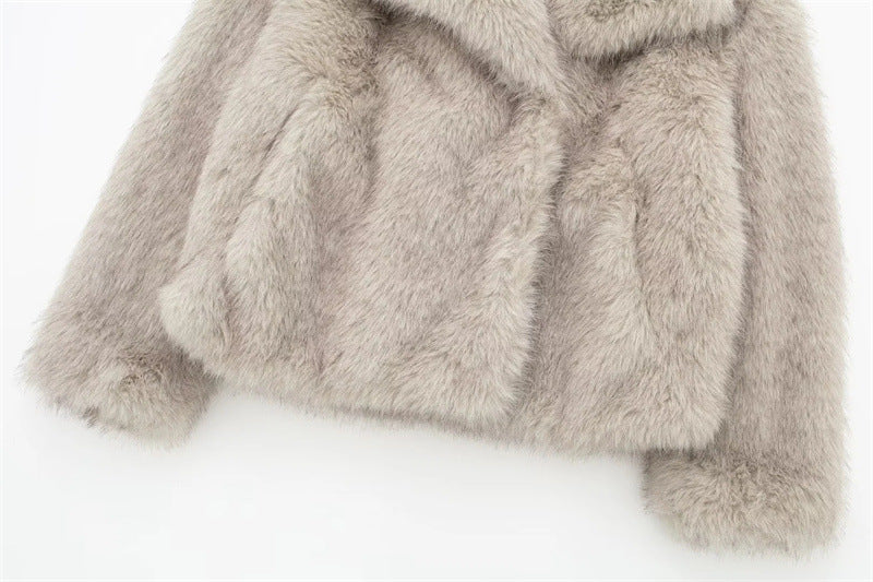 WW | Damen Kurze Faux-Fur-Jacke mit Großer Kragen