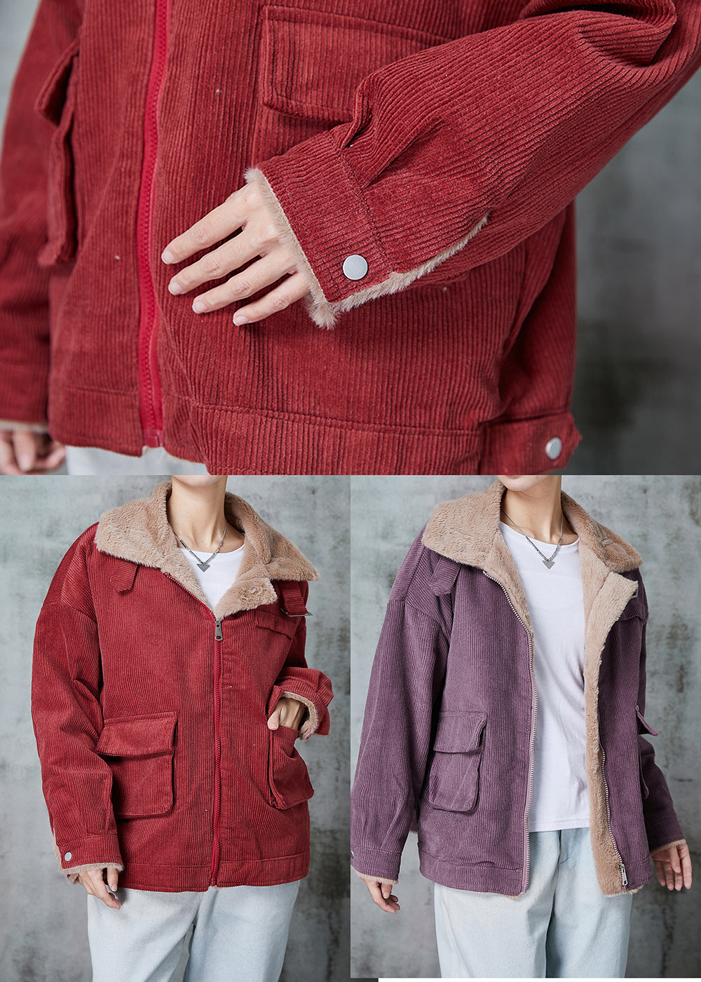 WW | Dicke warme Fleece-Mäntel Peter-Pan-Kragen Taschen Winter