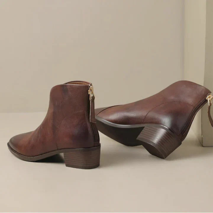 WW | women's leather ankle boots with block heel