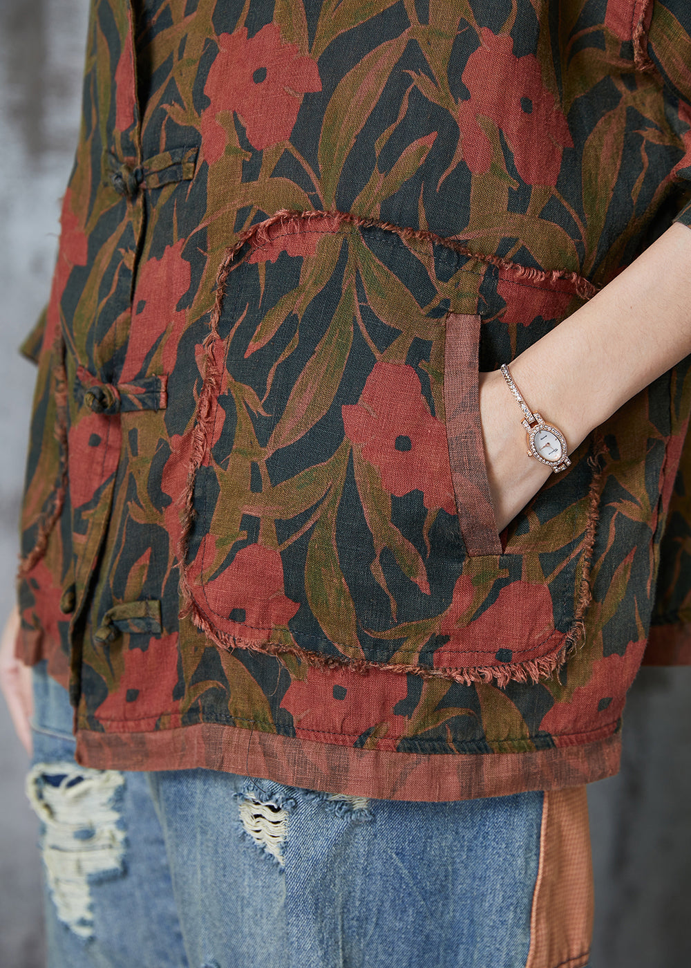 WW | Black Print Chinese Button Linen Coats
