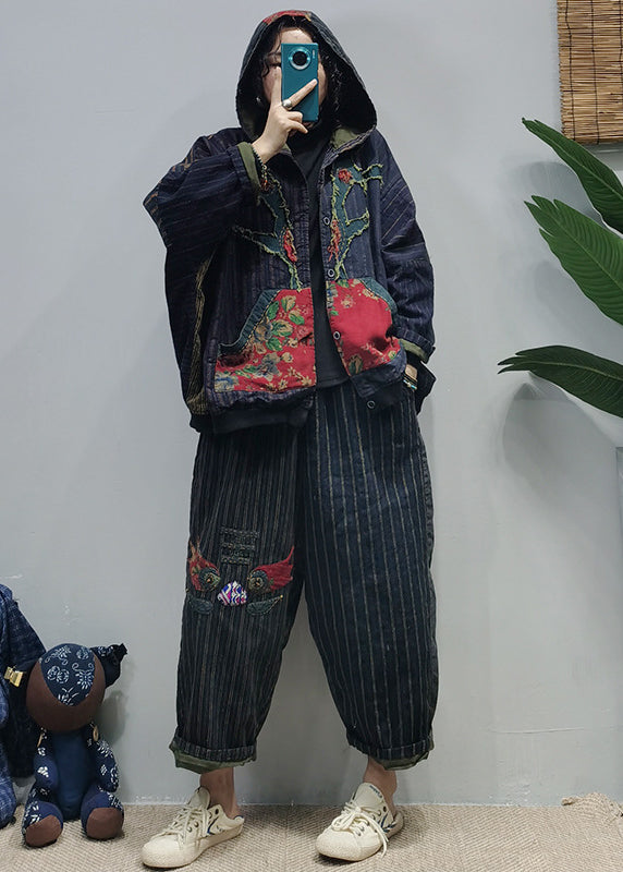 WW | Colorblock Embroidered Hooded Jackets with Pockets Patchwork Long Sleeve