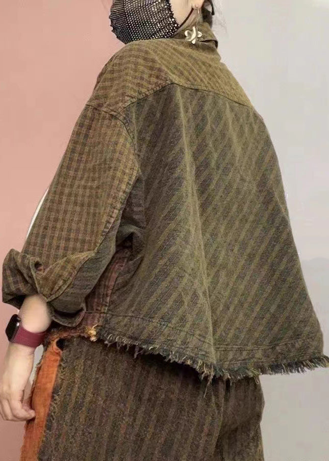 WW | Plaid Peter Pan Collar Button Pockets Cotton Coats
