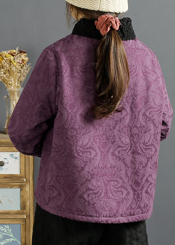 WW | Purple Embroidered Faux Fur Patchwork Fine Cotton-Filled Jackets Winter