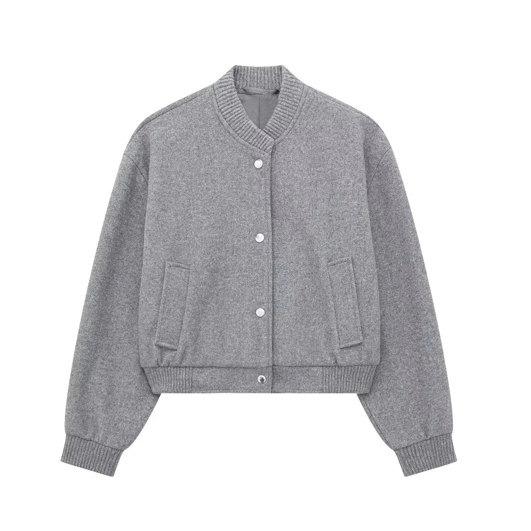 WW | Damen Cropped Bomberjack mit Knöpfen und Gerippten Bündchen